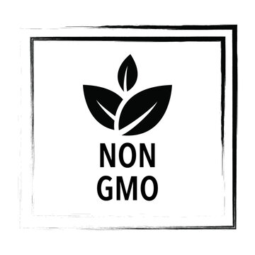 Non GMO logo with leaf symbol on white background
