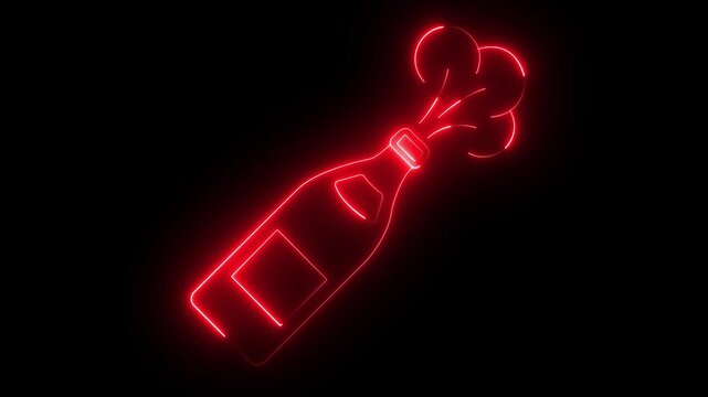 Neon Spray Bottle Disinfectant Sanitizer Cleaning Hygiene Service Icon animation on black background.4k motion video .