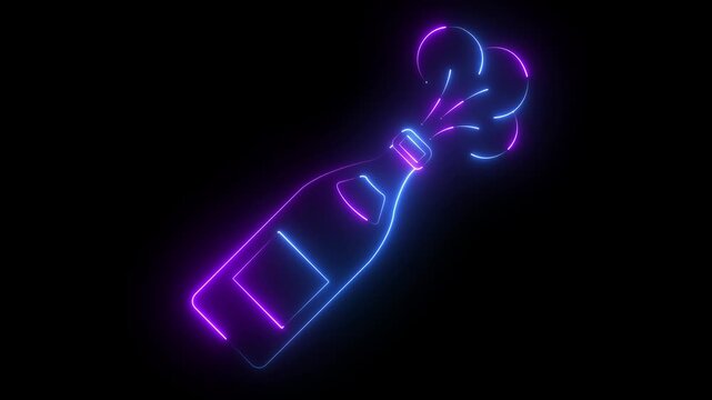 Neon Spray Bottle Disinfectant Sanitizer Cleaning Hygiene Service Icon animation on black background.4k motion video .