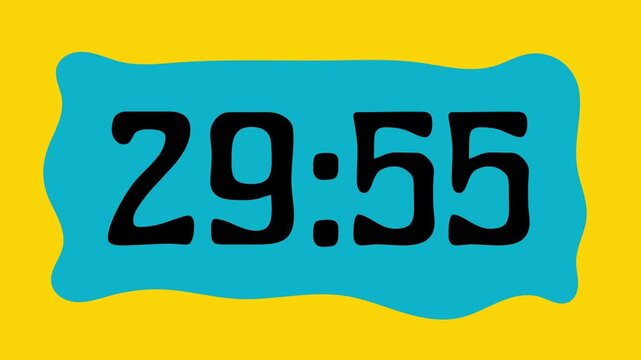 Countdown timer from 30 minute to 29 minute on yellow background suitable for presentations, productivity, educational content, and more