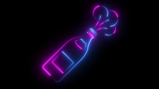 Neon Spray Bottle Disinfectant Sanitizer Cleaning Hygiene Service Icon animation on black background.4k motion video .