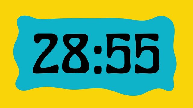 Countdown timer from 29 minute to 28 minute on yellow background suitable for presentations, productivity, educational content, and more