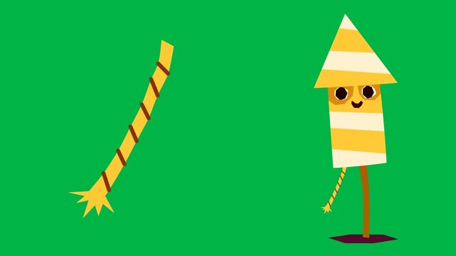 Colorful cartoon rockets ready for launch in 2d animated cartoon animation on green screen chromakey background, ideal for space, fireworks, or celebration explosions.