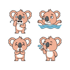 Koala Emotions Set Cartoon Illustration with Various Facial Expressions