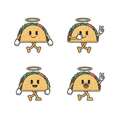 Cartoon taco characters with halos and gestures in various poses