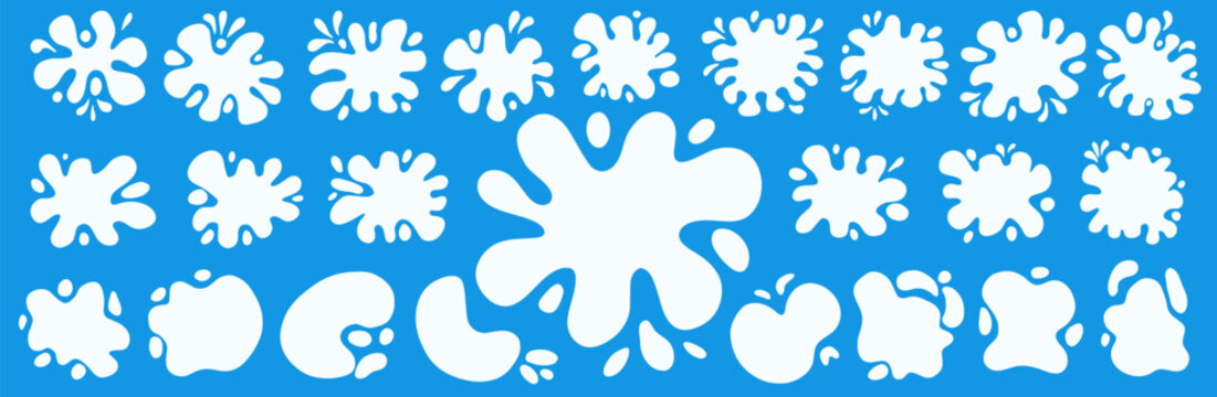 Milk splash blob amoeba shapes. Splashes hand-drawn quote frames text boxes. Promo sticker silhouettes in puddle paint stain shape set. Undulated white simple wavy figures for quotation isolated.