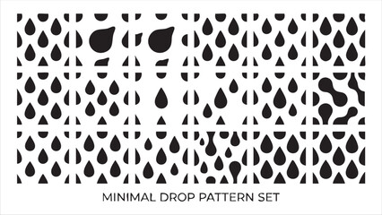 Minimal drop pattern set: collection of falling water and rain shapes for elegant backgrounds