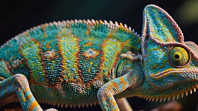 Colorful chameleon closeup
