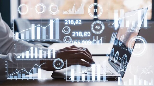 Futuristic Office Work with Data Visualization