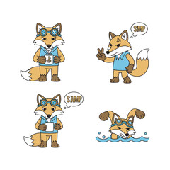 Cartoon fox character in various poses with sunglasses and shirt