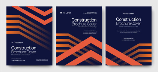 Obraz na płótnie Canvas Orange & Blue Brochure Cover Template for Modern Engineering, Construction & Heavy Industry Reports