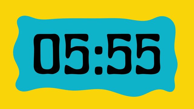 Countdown timer from 6 minute to 5 minute on yellow background suitable for presentations, productivity, educational content, and more