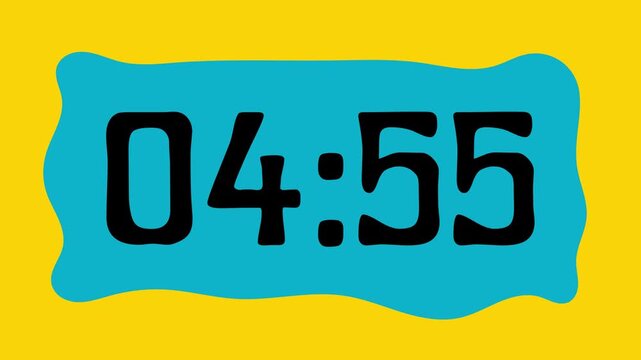 Countdown timer from 5 minute to 4 minute on yellow background suitable for presentations, productivity, educational content, and more
