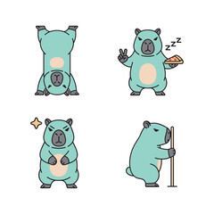 Cartoon koala character set showing various emotions and actions in a minimalist style
