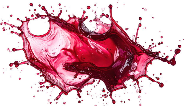 Crimson liquid exploding outward with a smooth interior and fine droplets