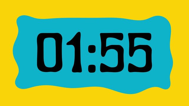 Countdown timer from 2 minute to 1 minute on yellow background suitable for presentations, productivity, educational content, and more