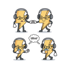 Obraz premium Cartoon electric plugs dancing and listening to music with headphones in a fun and playful style