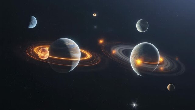 High-resolution 4K animation showing the planets of the Solar System with their magnetospher