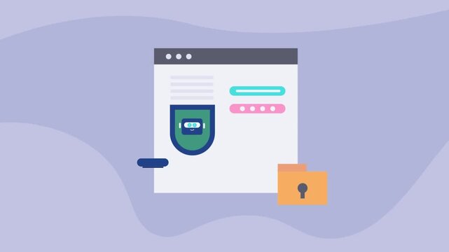 Server environment features encrypted login, digitally locked storage container, user with authenticated key access, intelligent AI data privacy.