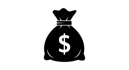 Money Bag Icon with Dollar Symbol &ndash; Black and White Finance Vector Illustration Isolated on White Background