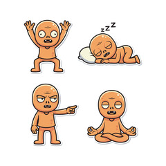 Cartoon baby character set showing various emotions and actions in a simple orange design
