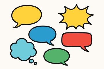 Colorful speech bubbles in various shapes and sizes for communication and expression.
