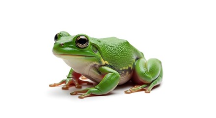 Obraz premium Vivid Green Tree Frog Isolated on White Background with Nature Wildlife Portrait.