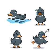 Fototapeta premium Cartoon duck in various emotional states with copy space