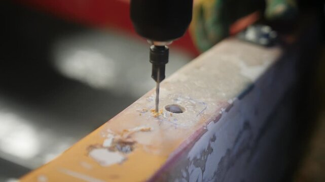 Pre-drilling fiberglass gunwale of boat for oarlock