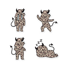 Cheetah devil character set in different poses on white background