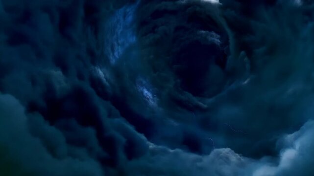 Cinematic descent into the turbulent clouds and atmosphere of a gas giant planet with lightning.
