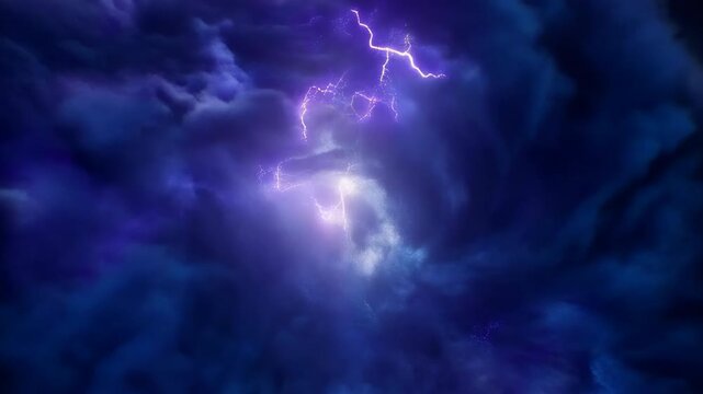 Cinematic descent into the turbulent clouds and atmosphere of a gas giant planet with lightning.