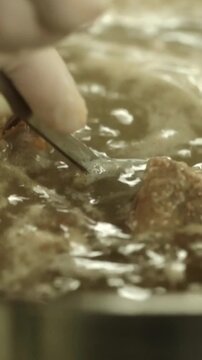 Close-Up of Simmering Pot with Veget