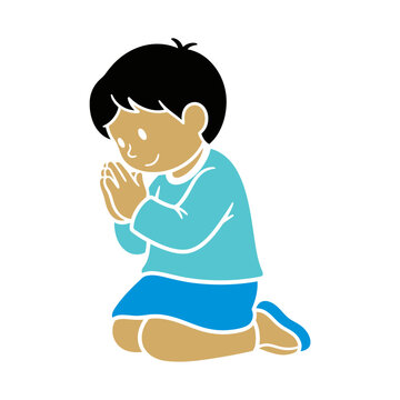 Young Boy Kneeling in Prayer Position.