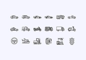 Vector Ilustration Icon Concept Various Vehicles and Transportation Icons Illustration.