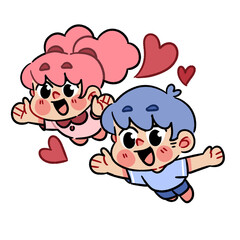 sweet chibi couple flying together character sticker for children book