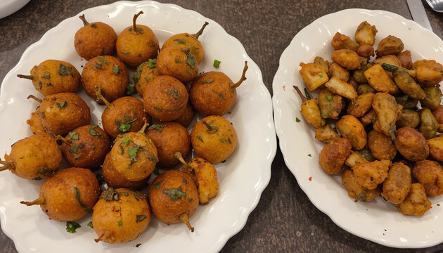 Aloo pakora and mirchi pakora served hot for Iftar
