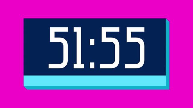 Countdown timer from 52 minute to 51 minute on pink background suitable for presentations, productivity, educational content, and more
