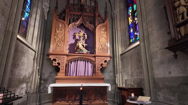 Slow Motion Macro of Side Altar Details in Admont Abbey Cathedral