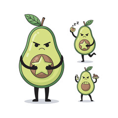 Cartoon Avocado Characters Showing Different Emotions and Actions