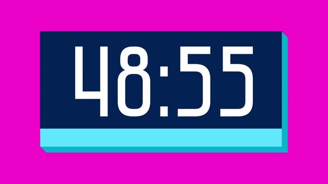 Countdown timer from 49 minute to 48 minute on pink background suitable for presentations, productivity, educational content, and more