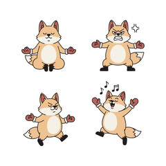 Cartoon fox character set expressing different emotions with boxing gloves