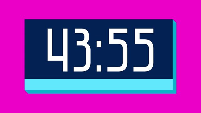 Countdown timer from 44 minute to 43 minute on pink background suitable for presentations, productivity, educational content, and more