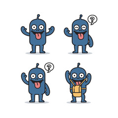 Cartoon character set showing different emotions and reactions with copy space