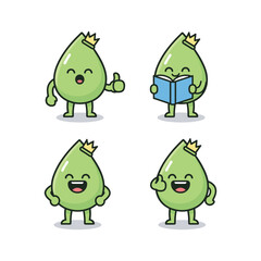 Cartoon Avocado Characters with Crown Reading and Celebrating