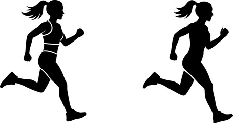 Running Woman Silhouette Vector,Running Woman Female Athlete Silhouette Vector Illustration Isolated on White Background
