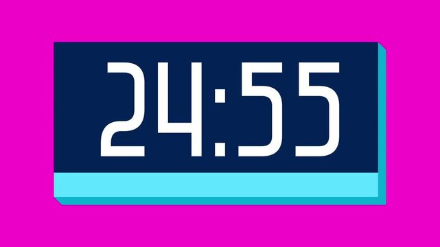 Countdown timer from 25 minute to 24 minute on pink background suitable for presentations, productivity, educational content, and more