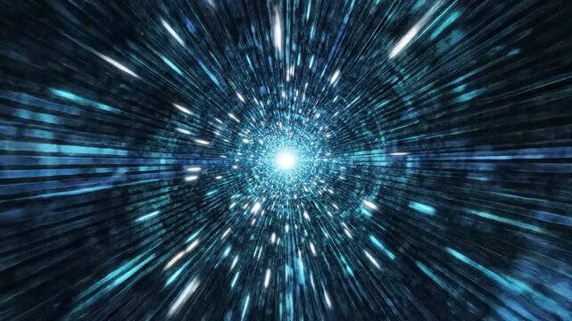 Abstract digital tunnel with binary code and light streaks representing data