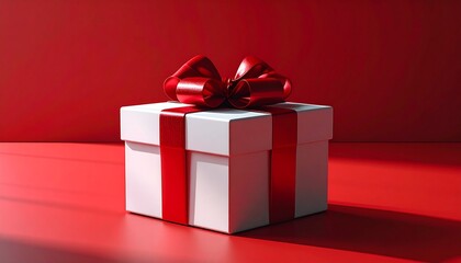 Obraz premium White Gift Box with Red Ribbon on Background