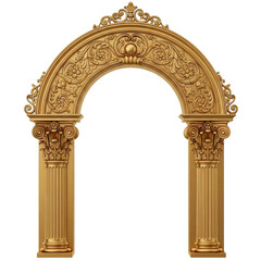 Fototapeta premium Golden archway with intricate carvings on white background